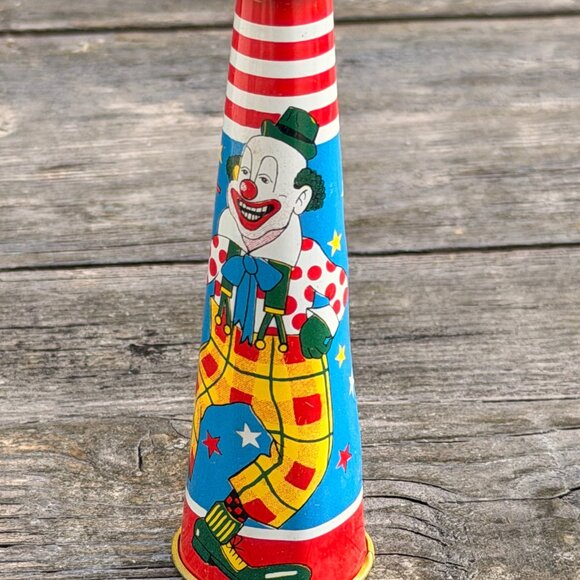 VINTAGE 1960's World Circus Tin Toy Noisemaker Horn  Clown Party Favor Japan - Picture 3 of 9